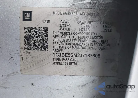 2018 Chevrolet Cruze Lt Auto from USA, damaged, VIN 1G1BE5SM3J7187808